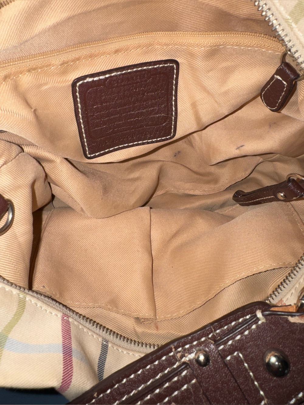 Coach Plaid Hobo Bag in Cream with Brown Leather Trim - Picture 4 of 5